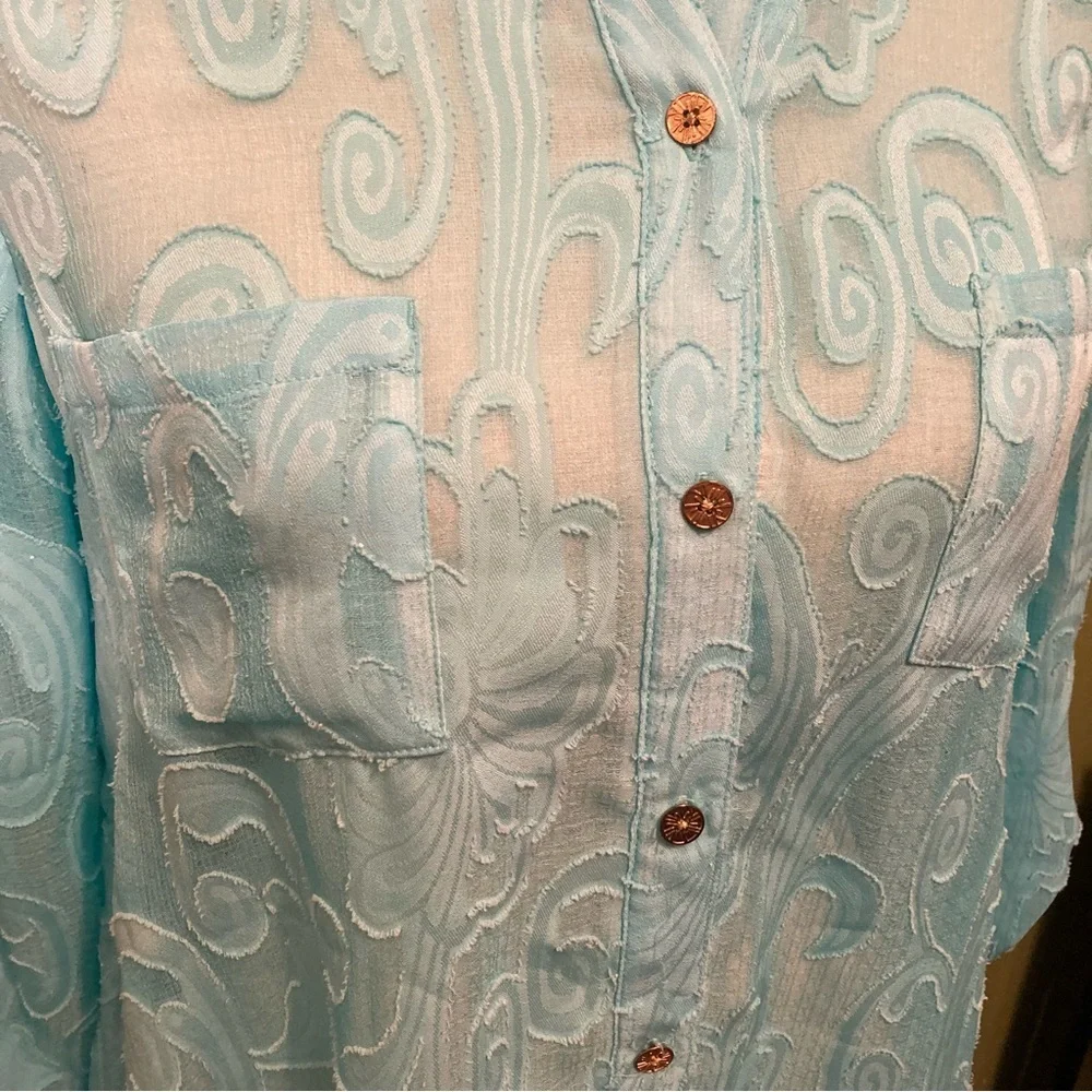 Lilly Pulitzer Light Blue Button-Down Sheer Shirt- - Picture 5 of 9